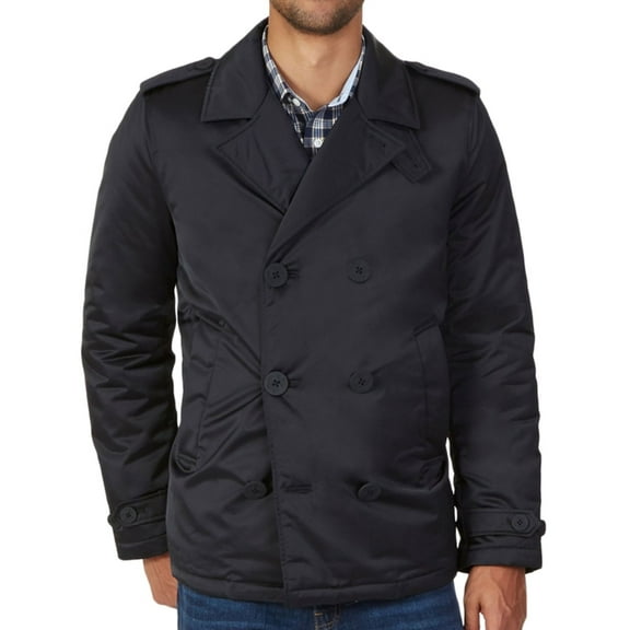 Nautica Mens Long Sleeve Pea Coat, Black, XX-Large