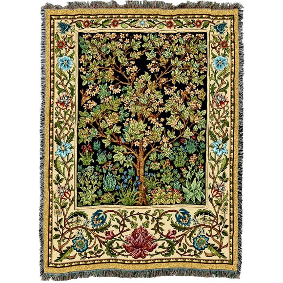 Pure Country Weavers William Morris Couverture Arbre de Vie TG - Arts et Artisanat - Jeté Tapisserie Cadeau Tissé en Coton - Fabriqué aux É.-U. (82x62)