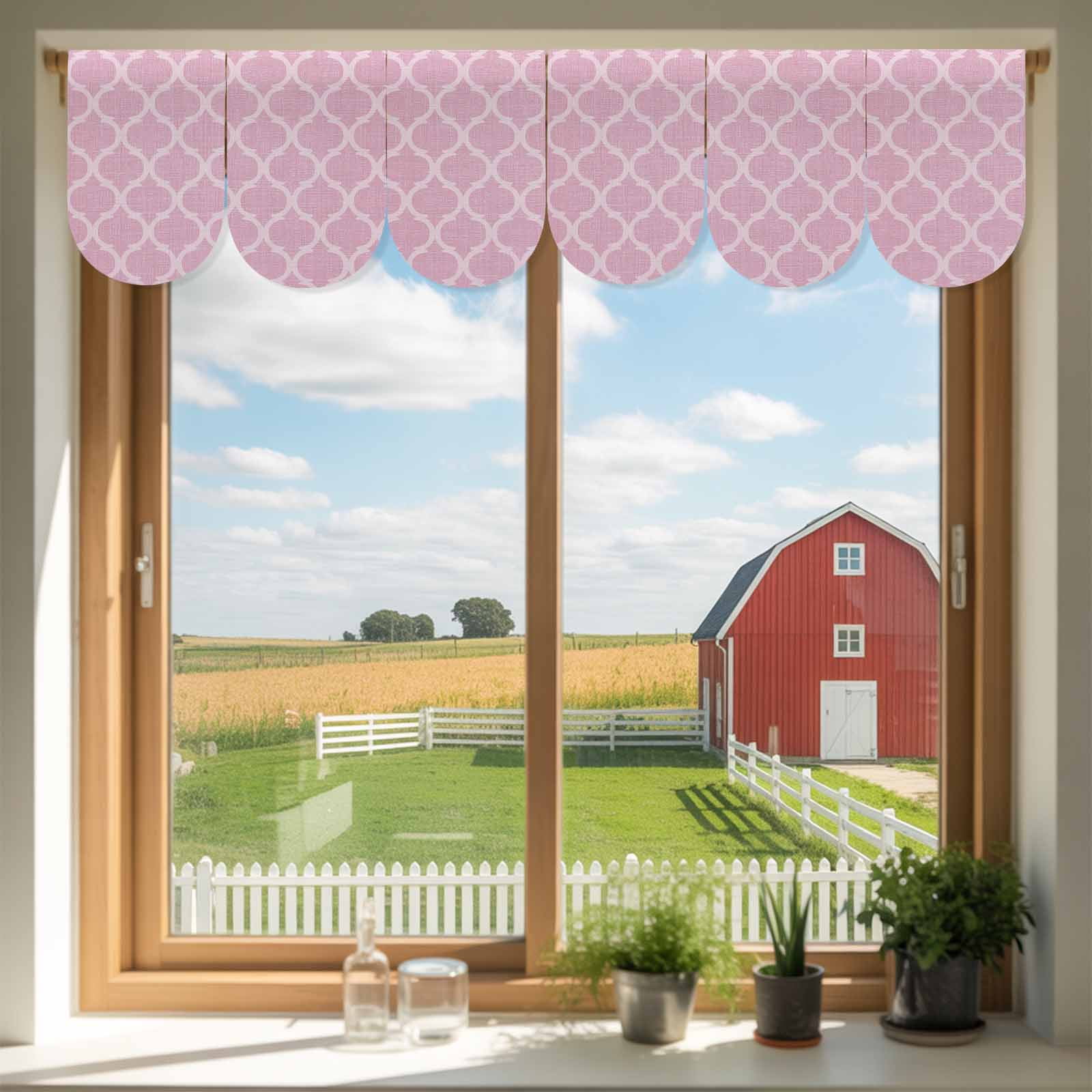 Light Pink Plaid Door Banner Retro Country Moroccan National Geometrical Plaid Small Scalloped Hanging Banner for Door Hanging Flag Backdrop Decoration for Wall Window Party 3pcs 8 x 12 Inch