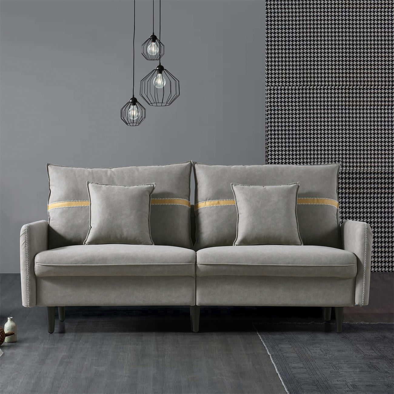 Resenkos 3-Seat Sofa Couch, Tufted Love Seat with 2 Pillows, Light Gray
