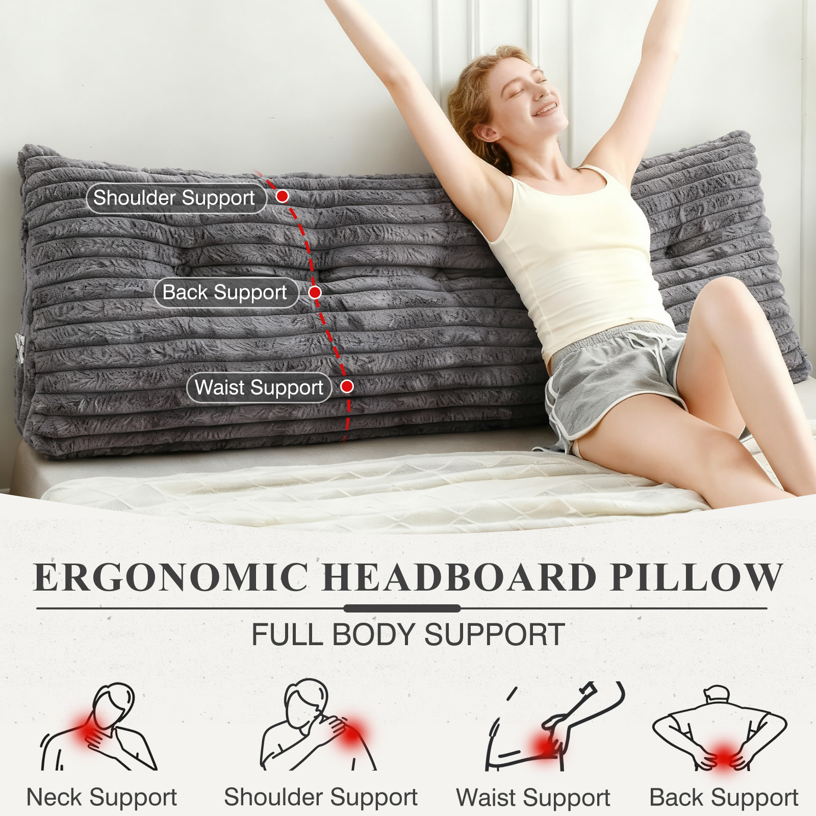 ANMINY Plush Headboard Pillow - 320 GSM Soft Fleece, High Elastic Pearl Cotton Filling, Versatile Sofa Backrest & Leg Pillow, Perfect Christmas/Housewarming Gift