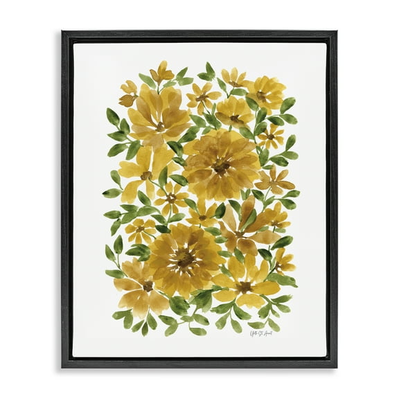 Stupell Industries Scattered Sunflower Blooms Plants & Flowers Painting Black Floater Framed Canvas Art Print Wall Art, 17 x 21