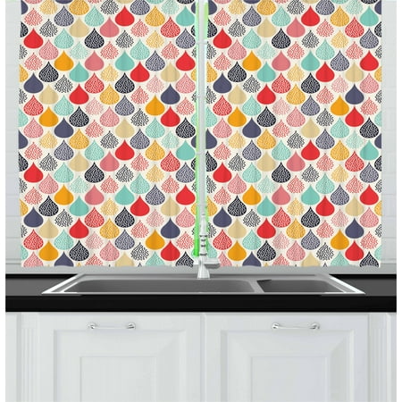 Geometric Curtains 2 Panels Set Raindrops Doodle Style Cute