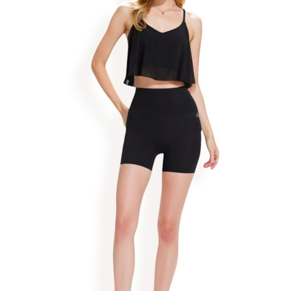 Women's High-Waisted Stretchy Biker Shorts with Back Pocket - Small, Black