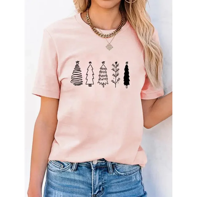 Camiseta con estampado de Navidad para mujer, camisetas básicas de manga corta a la moda, Año Nuevo