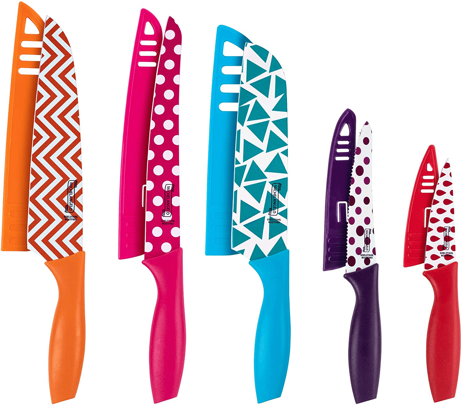 Michelangelo Kitchen Knife Set 10 Piece Knife Sets For Kitchen High Carbon Stainless Steel Kitchen Knife Set Colored Kitchen Knifes Set 5 Knives 5 Knife Sheath Covers Walmart Com Walmart Com