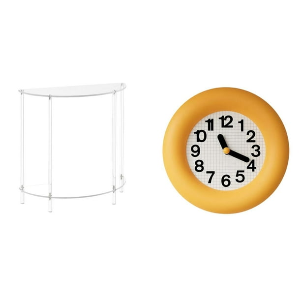 Mesa Auxiliar De Acrílico Para Espacios Pequeños Con Reloj De Madera Redondo Contemporáneo, Mesita De Noche Silenciosa Que No Hace Tictac Para Decoración De Baño Y Sala De Estar.