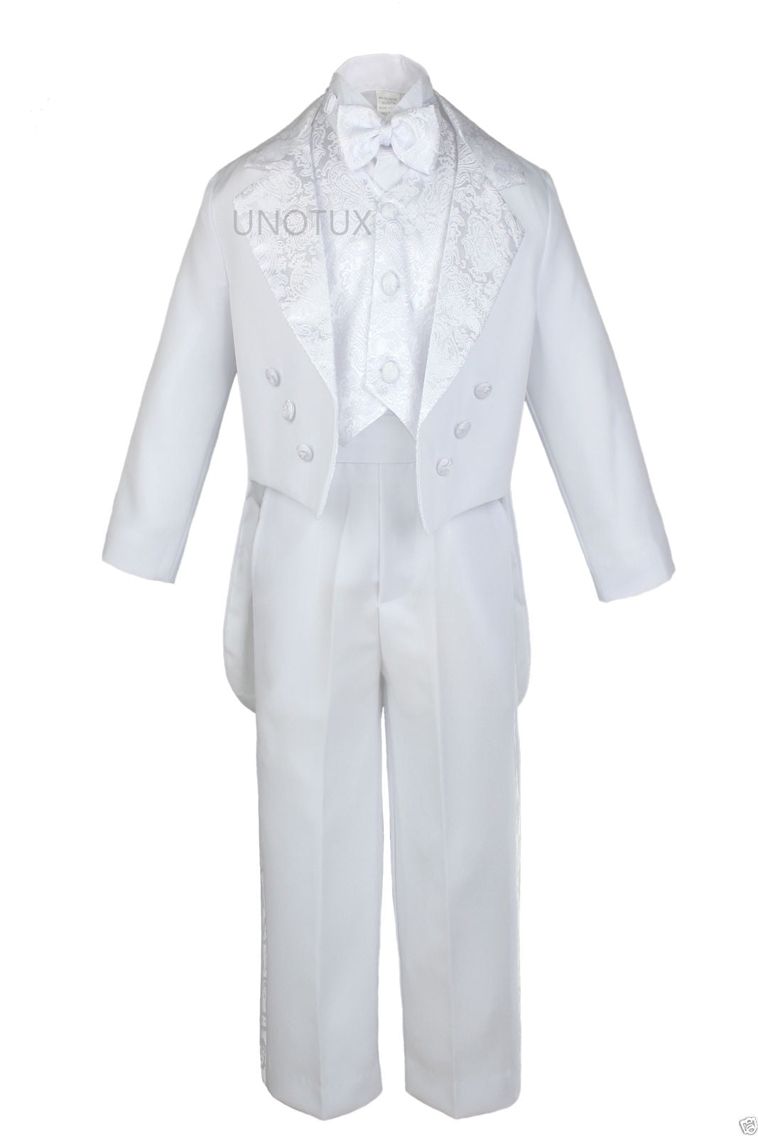 6pc Baptism White Tuxedo Suit English Spanish Colored Silver Gold Maria Stole