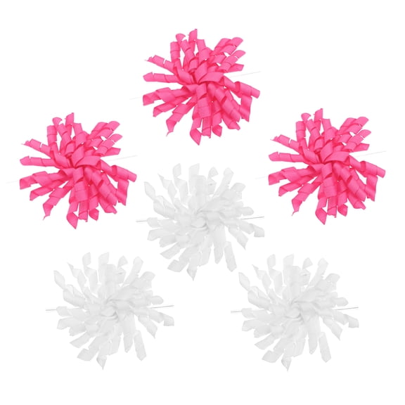 Uxcell 4" Curly Bows for Gift Wrapping, 6Pcs Self Adhesive Twist Tie Grosgrain Ribbon Bow for Treat Bag Christmas Birthday Gift Box Party Favors Decor, White/Rose Red
