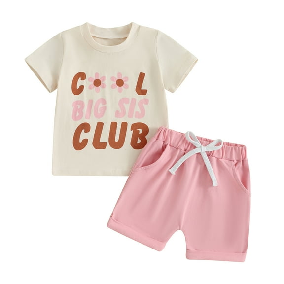 Bagilaanoe 2pcs Toddler Baby Girls Shorts Set Letter Print Short Sleeve T-Shirt Tops Shorts 6M 12M 18M 24M 3T 4T Kids Casual Summer Clothes