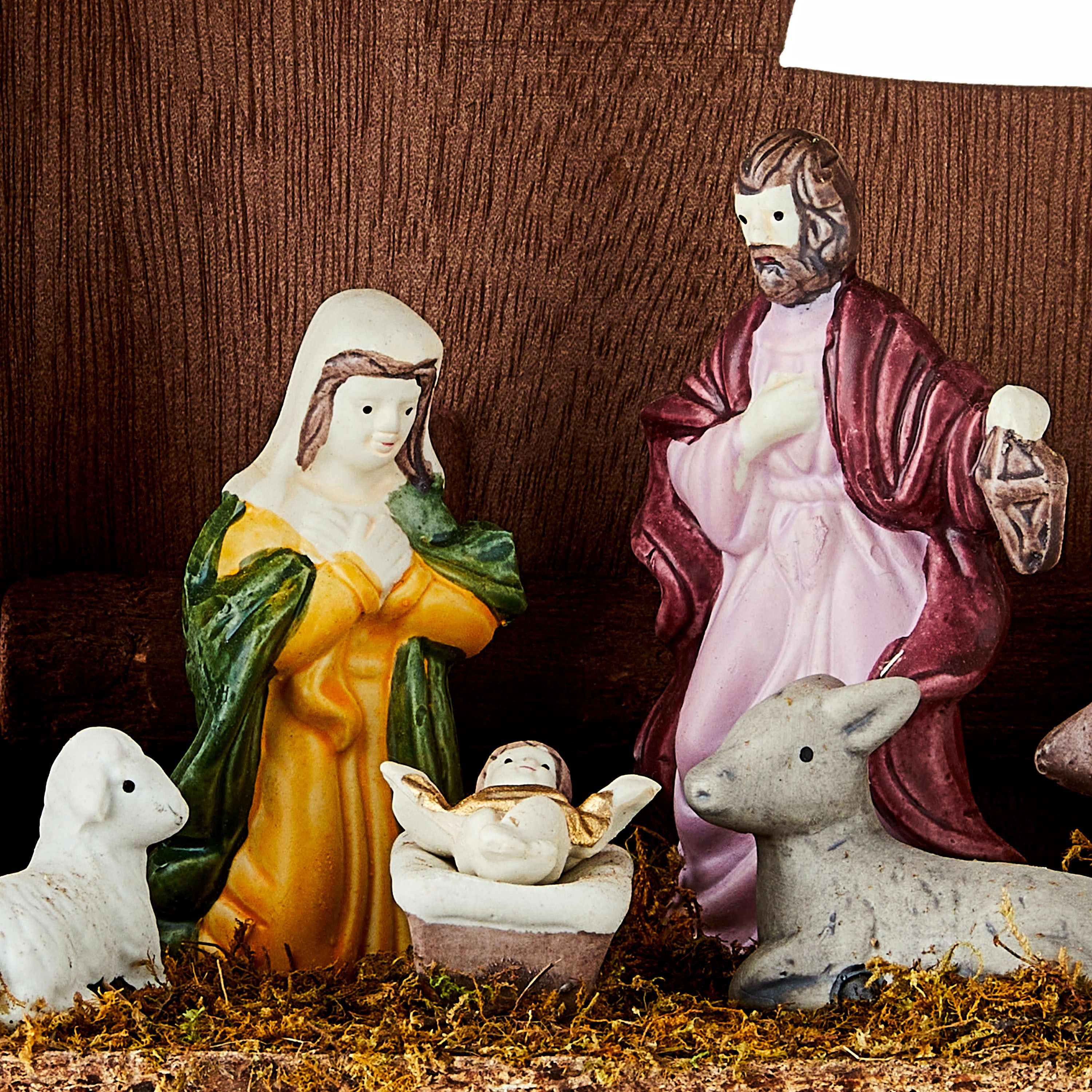 Porcelain Nativity Scene with Wooden Stable, 11 Pieces, Holiday Time
