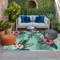 thumbnail image 2 of Tropical Outdoor Rug for Patio/Deck/Porch, Non-Slip Large Area Rug 5 x 8 Ft, Pink Floral Green Palm Leaf Aqua Watercolor Indoor Outdoor Rugs Washable Area Rugs, Reversible Camping Rug Carpet Runner, 2 of 8