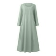 thumbnail image 5 of Jinhomg Women's Casual Spring Dress Lightweight Comfy Cotton Linen Maxi Dresses Loose Fit Long Sleeve U-Neck Vacation Beach Dress with Pockets Limited Time Deal Green M, 5 of 6