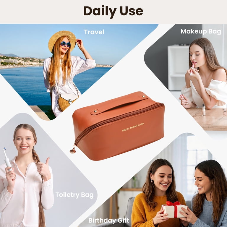 best travel toiletry bag womens walmart Travel Makeup Bag for Women, Large Capacity Cosmetic Bags, Waterproof  Portable Pouch Open Flat Toiletry Bag with Divider & Handle（Brown）