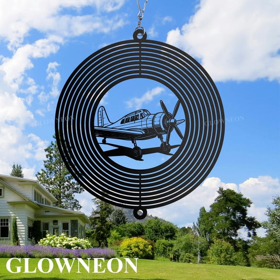 GLOWNEON Airplane Wind Spinner, Metal Yard Wind Spinner Outdoor Decor, Gift for Pilot