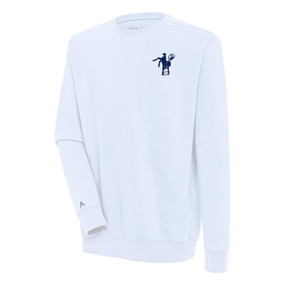 Men's Antigua White Indianapolis Colts Throwback Logo Victory Pullover Sweatshirt