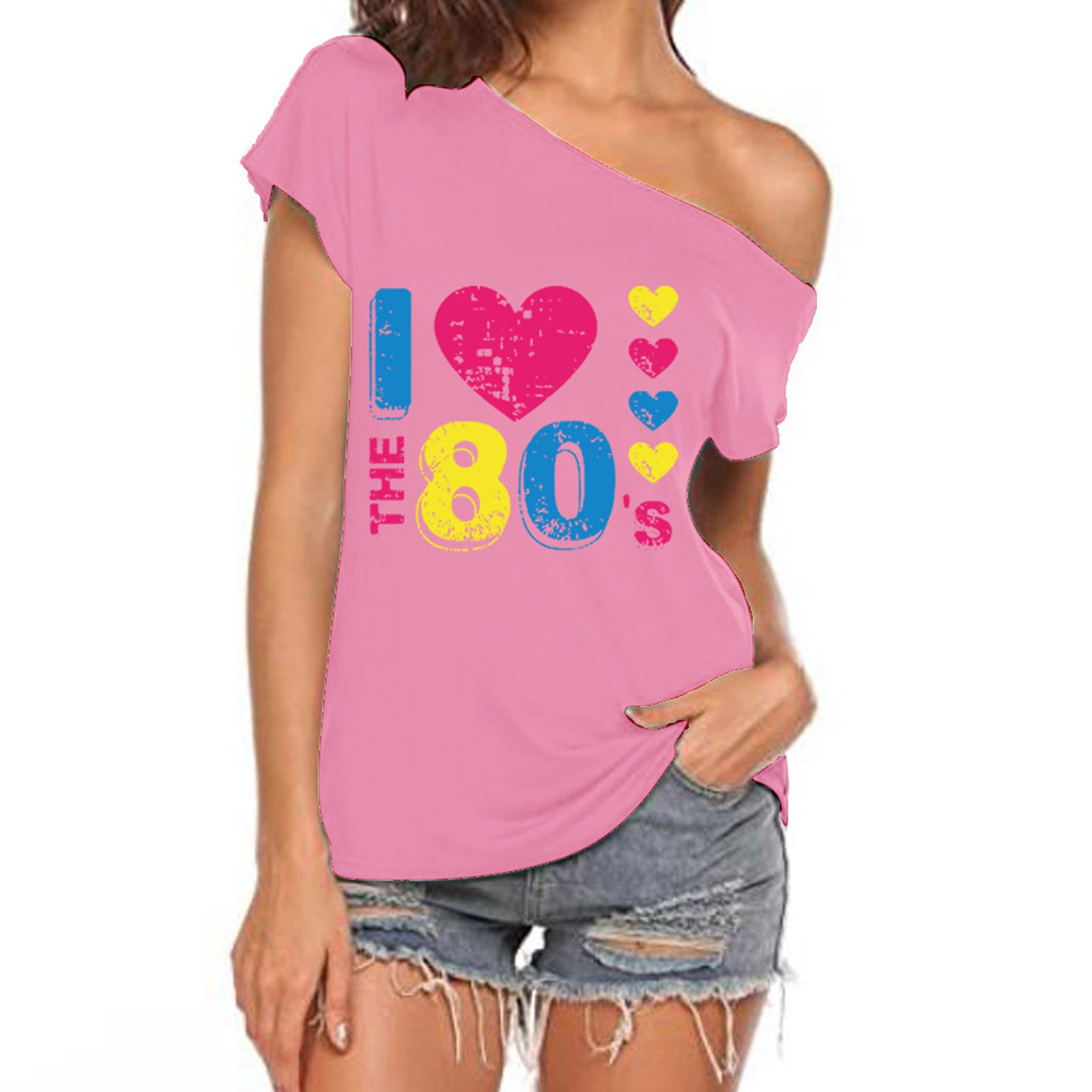 Mishuowoti Women I Love The 80s Off The Shoulder Tops Disco 80s T ...