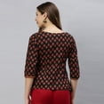 thumbnail image 5 of Janasya Indian Round Neck 3/4 Sleeve Floral Print Black Cotton Top For Women, 5 of 6