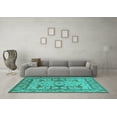 thumbnail image 3 of Ahgly Company Machine Washable Indoor Square Oriental Turquoise Blue Traditional Area Rugs, 4' Square, 3 of 4