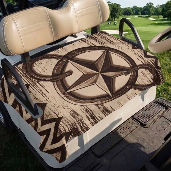 Country Star Golf Cart Seat Covers Distressed Vintage Horseshoe Brown Wood Grain Soft Microfiber Golf Cart Seat Towel Blanket Golf Accessories for 2 Seats, Fits EZGO, Yamaha, Club Car 51”x31”