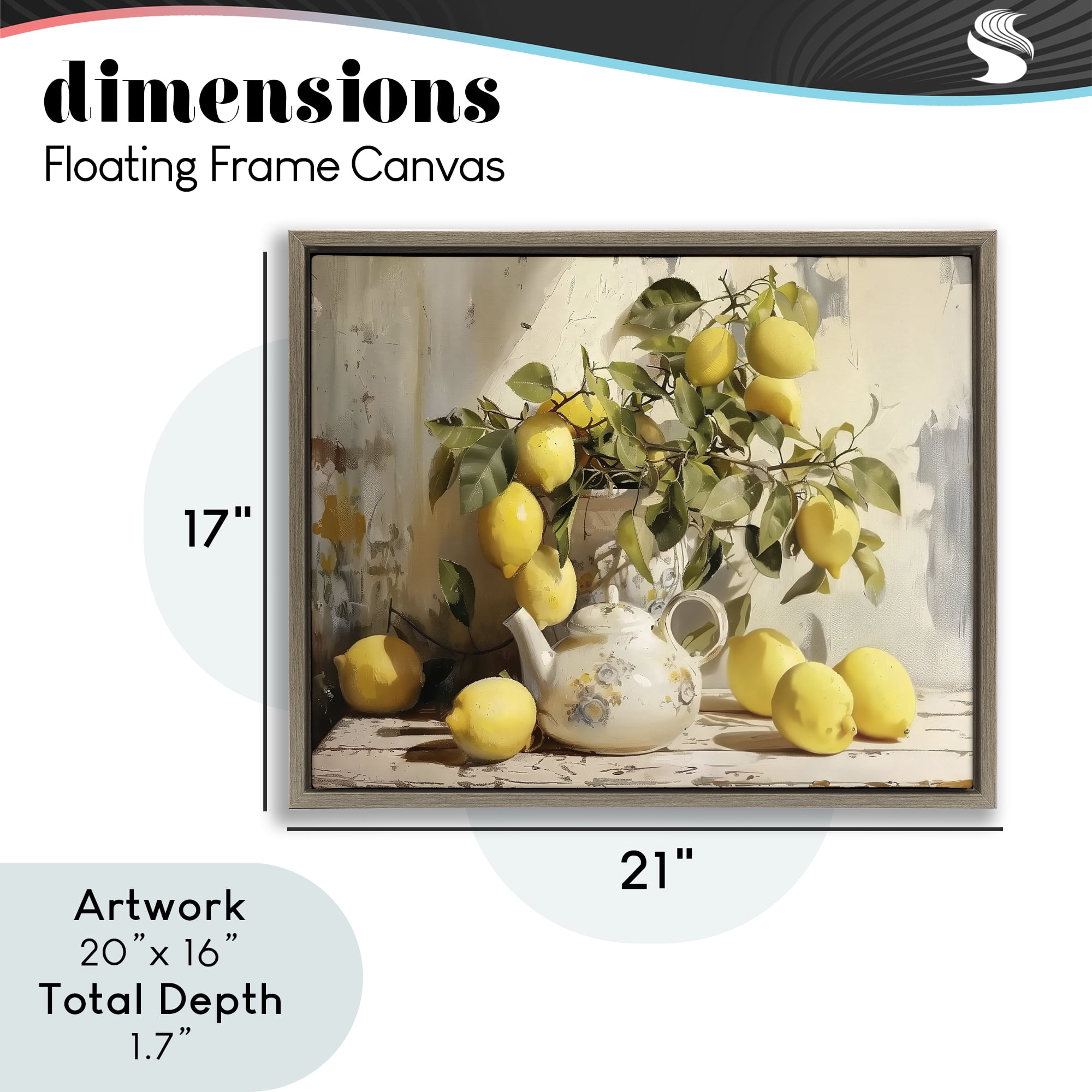 Stupell Industries Lemon Still Life with Teapot Brown Framed Floater Canvas Wall Art, design by LSR Design Studio