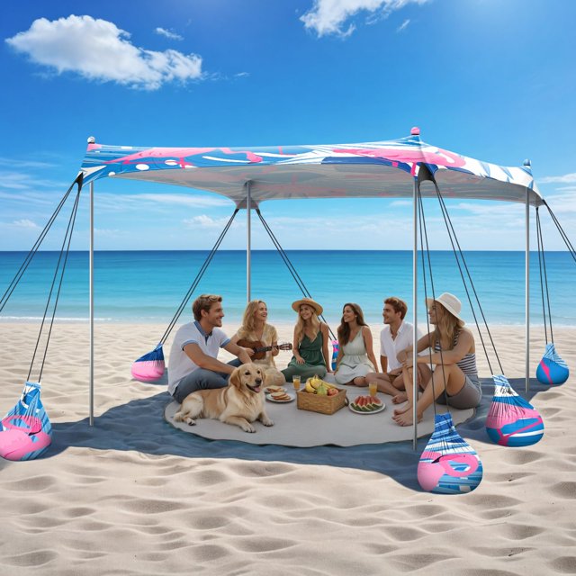 Carpa de playa Raynesys con toldo de 3 x 3 m UPF50+ con sacos de arena