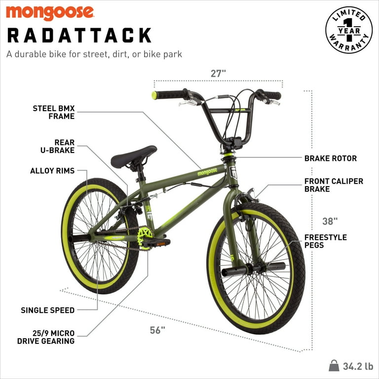 Mongoose Rad Attack kids BMX bike, 20-inch wheel, Boys, Green - Walmart.com