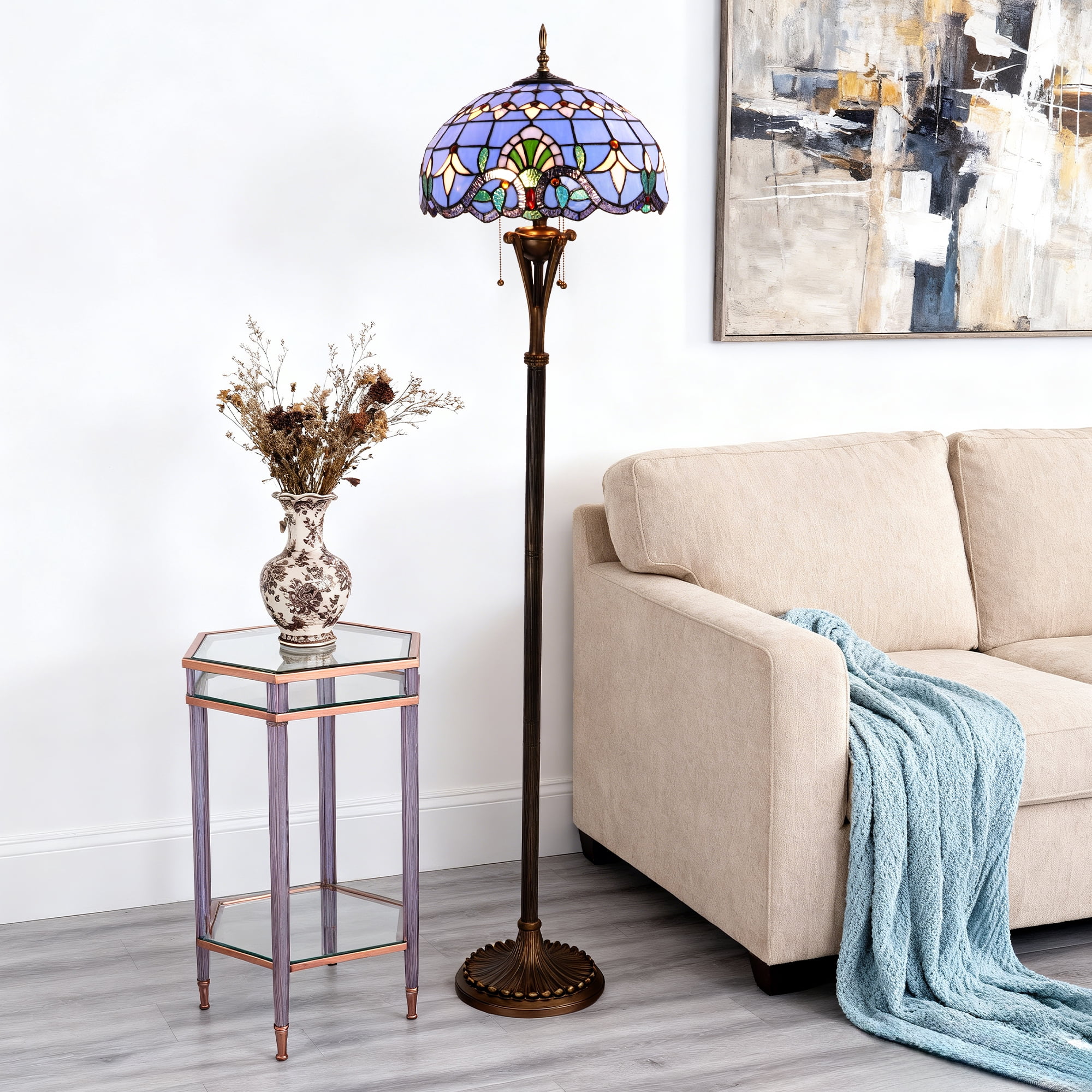 LUOLAX 16-inch European-style blue Baroque floor lamp, decorative lighting for living room, bedroom, and study, creative art floor lamp.