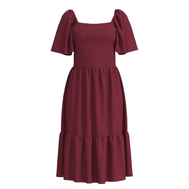 Vestido George para Mujer Maxivestido Tipo Campesino, Smock en parte Alta Vino Talla CH