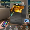 thumbnail image 2 of Nightstand Set of 2 with Charging Station and LED Lights, Modern Bedside Table with 3 Drawer, Black, 2 of 8