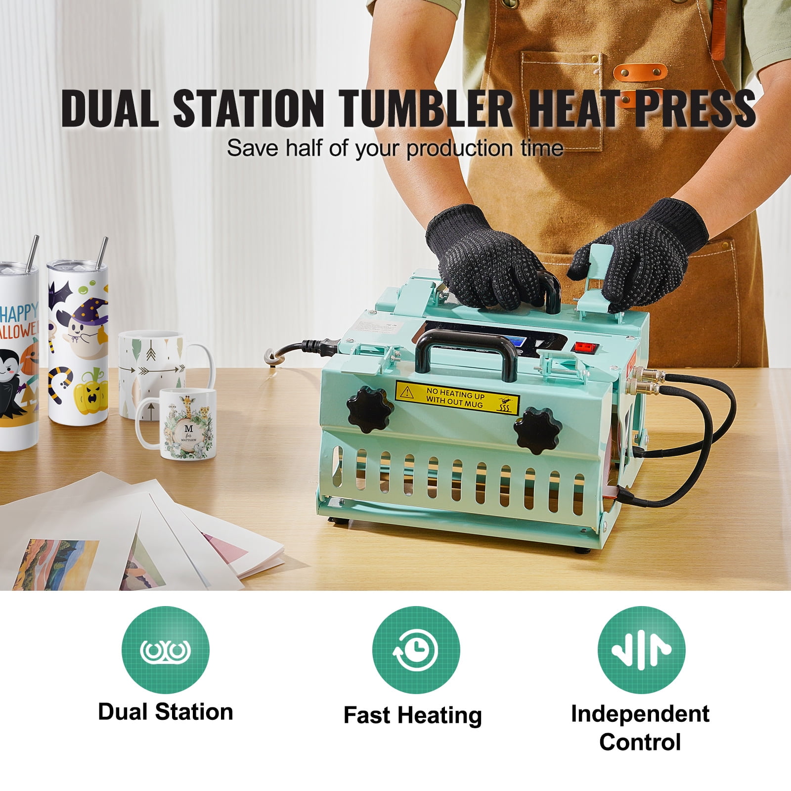 KFFKFF Double Station Tumbler Heat Press Machine for 11oz-30oz Stainless Steel, Ceramic, Glass Tumbler,2 in 1 Mug Press Machine with Two Independent Controlled LCD Panels