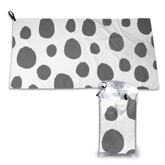 YFYANG Adult Microfiber Portable Travel Towel, Gray Leopard Texture Quick Dry Towel with Hiking Buckle PVC Pouch, 16" x 31.5"
