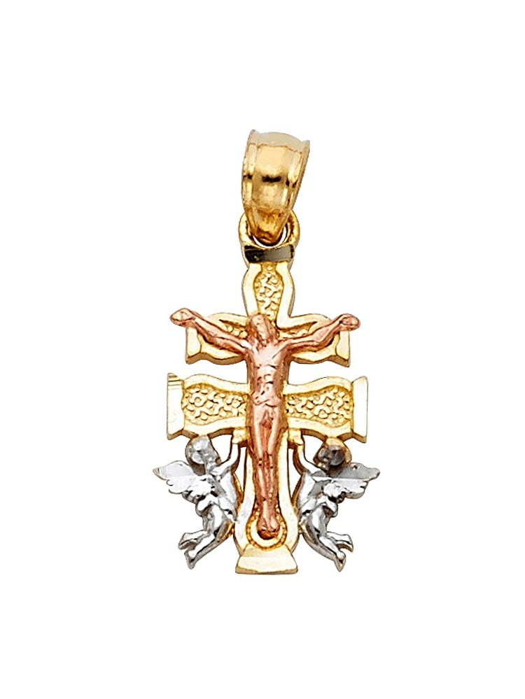 18K Rose Gold Plated Jesus CARAVACA Cross Crucifix Charm Angels Jewelry 
