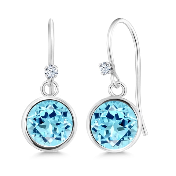 Gem Stone King 925 Sterling Silver Blue Apatite 925 Sterling Silver Dangle Earrings for Women (1.66 cttw, Round 6MM)