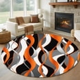 thumbnail image 3 of Orange Gray Stripes 6ft Round Rug for Living Room Under Coffee Table, Abstract Art Modern Low Pile Washable Non Slip Circle Area Rug, 3 of 9