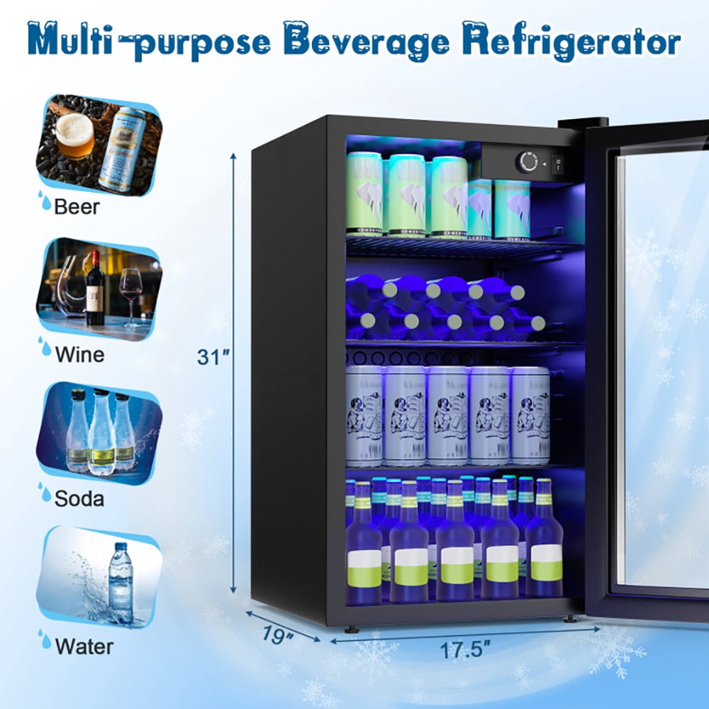 Spaco 120 Can Beverage Mini Refrigerator with Glass Door, Compact Refrigerator for Dorm, Office, Bedroom