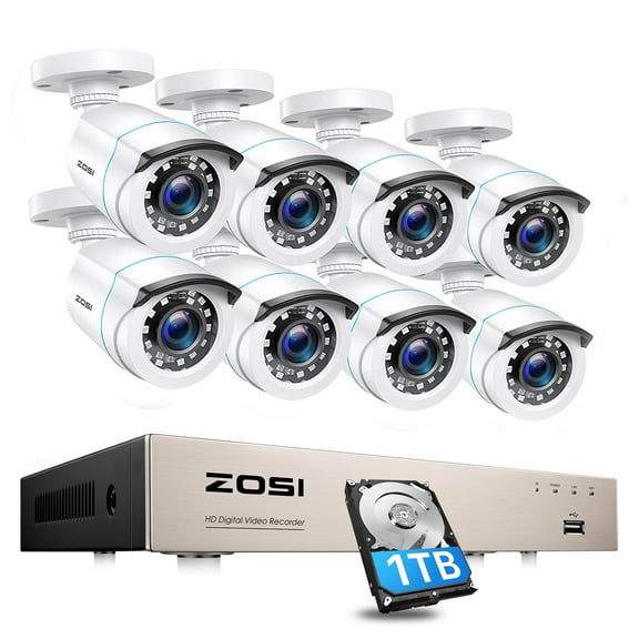 ZOSI 5MP Lite CCTV Security Camera System 1080P 8CH DVRwith 1TB Hard drive Home Outdoor 2.0MP Wired Surveillance Camera,24/7 Record