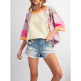 thumbnail image 2 of Elippeo Women's Spring Autumn Loose Tops 3/4 Sleeve Round Neck Floral Print Striped T-shirt, 2 of 8
