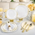 thumbnail image 4 of missunny-175PCS Gold Plastic Plates for 25 Guests, Disposable Dinnerware Sets Include 50 Gold Rim Plastic Plates, 25 Silverwares, 25 Cups, and 25 Pre Rolled Napkins for Party, Wedding and Graduation, 4 of 5