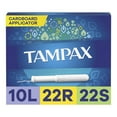 thumbnail image 1 of Tampax Cardboard Tampons Trio Pack Light/Regular/Super Absorbency, Anti-Slip Grip, LeakGuard Skirt, Unscented, 1 of 7