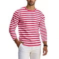 thumbnail image 3 of Chandail à Manches Longues pour Hommes, Col Rond à Imprimé Rayé, Haut Athlétique Décontracté, Vert Militaire L, 3 of 6