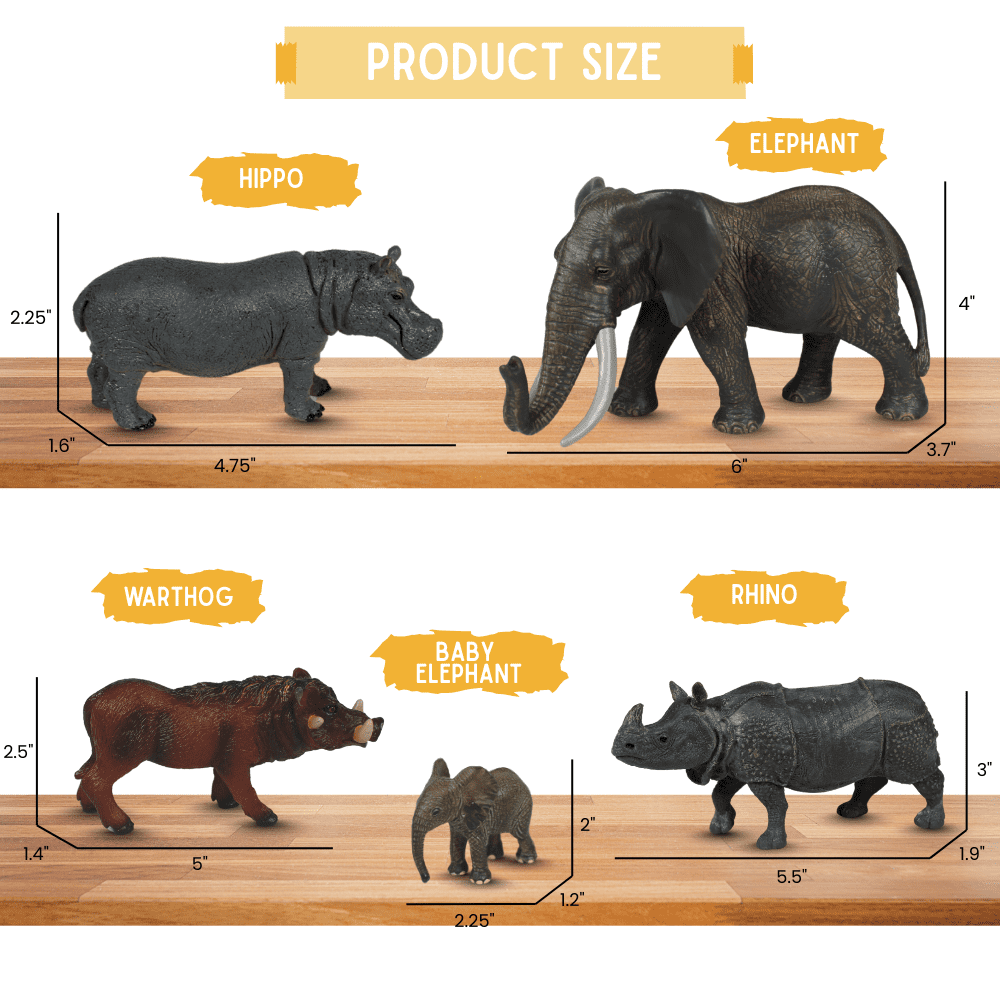 Zaga Toys Safari Wildlife Figurine Bundle – Tigers, Rhino, Hippo, Zebra, Elephant, Lions, and Giraffe Figures