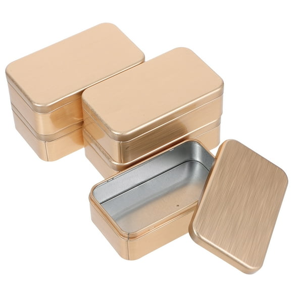 5pcs Caja de lata de almacenamiento pequeña mini contenedor de té de té de metal decorativo estuche con tapa para decoraciones para el hogar dorado