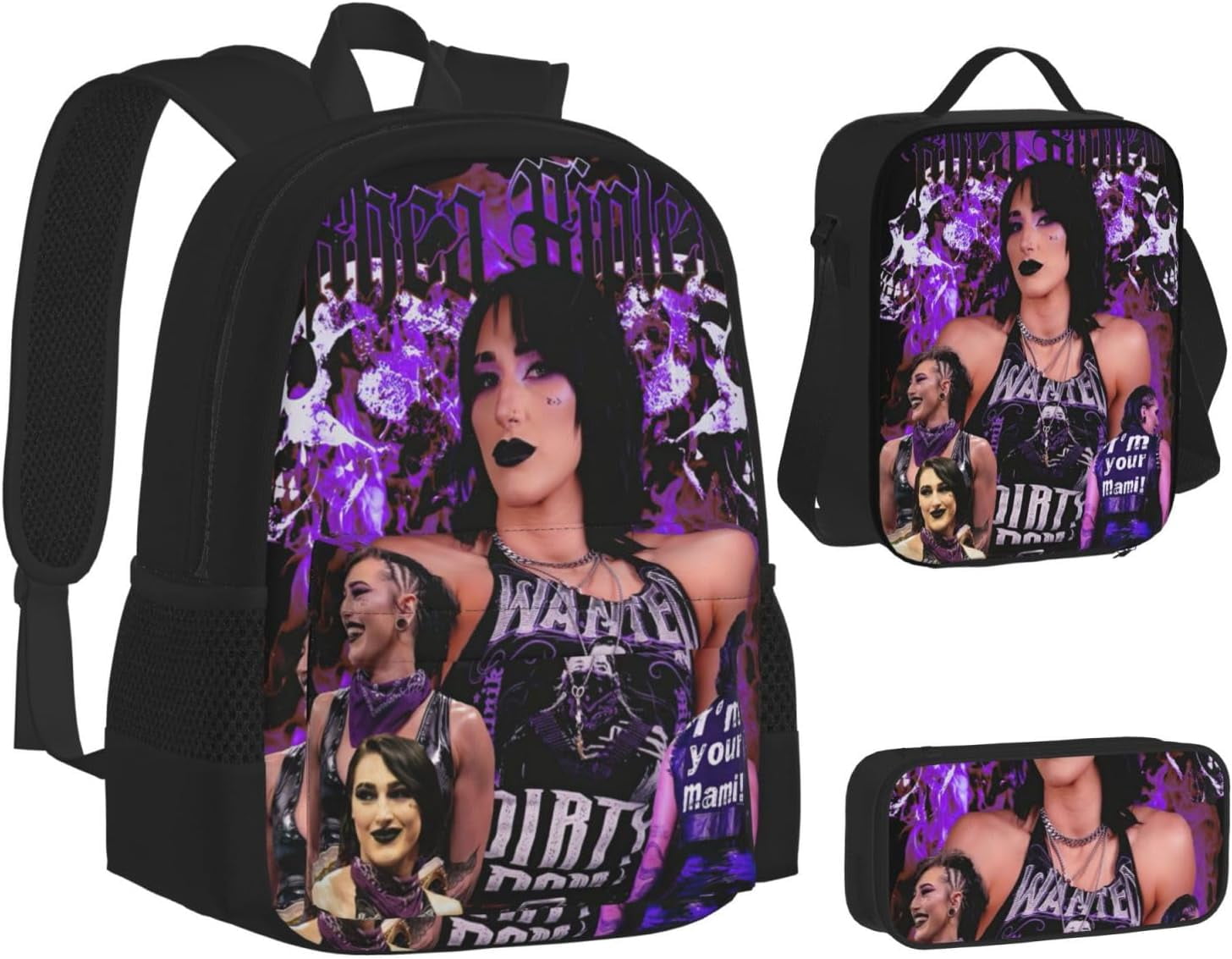 Rhea Ripley Backpack 3 Pieces Set With Lunch Bag And Pencil Case Combination for Work/Sport/Picnic Portable Laptop Backpack Travel Daypack Stationery Bag