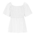 thumbnail image 5 of Women’s V Neck Smocked Peplum Top Ruffle Short Sleeve Babydoll Shirred Blouse Fashion Trendy Clothes Outfits 2025, 5 of 8