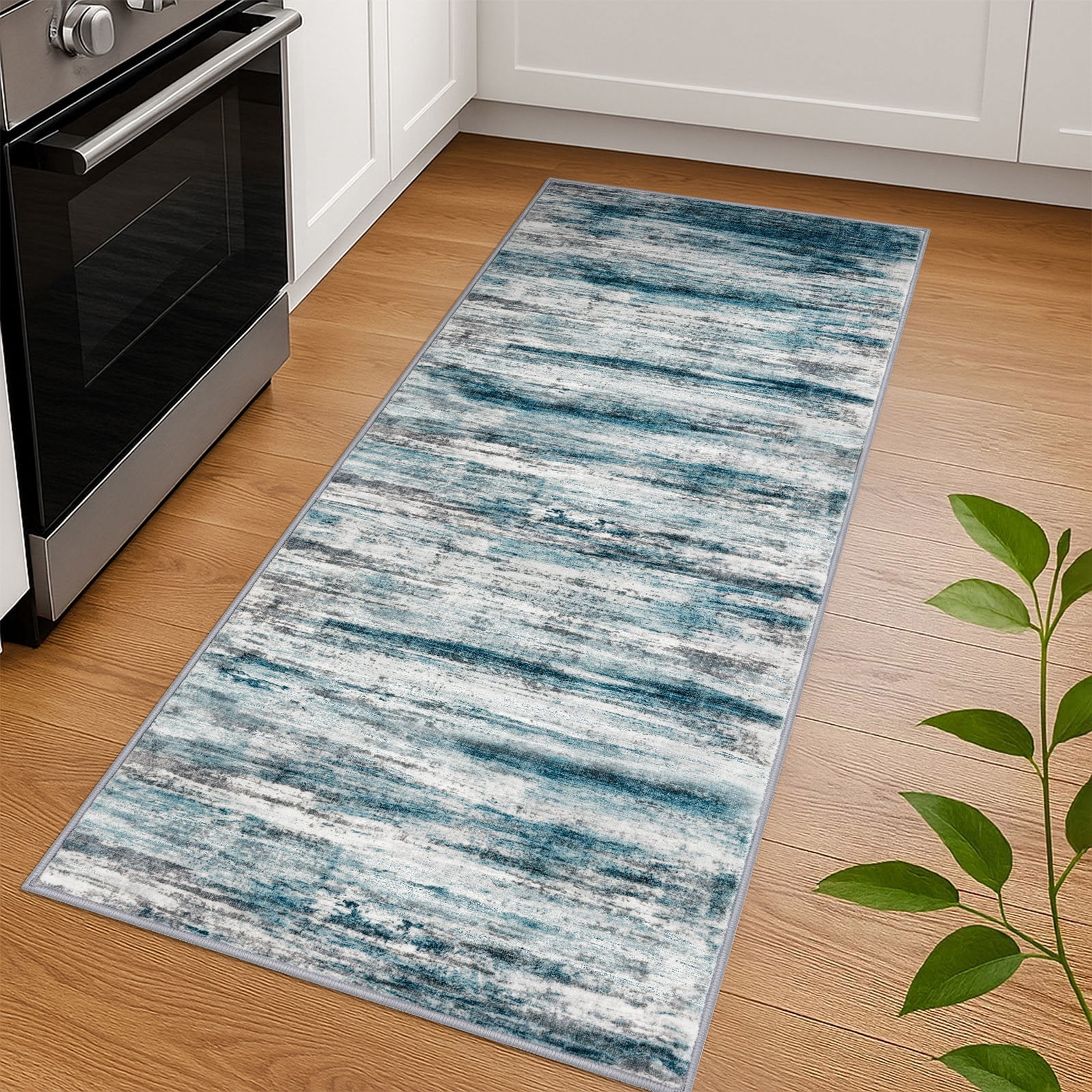 iOhouze Hallway Runner Rug 2x5 Washable Rug Runners Non Slip Kitchen Runner Rug Soft Print Distressed Blue Carpet Runner for Entryway Bedroom Kitchen Laundry Room