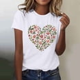 thumbnail image 2 of Htigea Summer T-Shirt for Women Floral Heart Print Short Sleeve Tops Casual Crewneck Pullover Basic Tees White S, 2 of 5