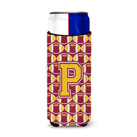 

Carolines Treasures CJ1081-PMUK Letter P Football Maroon and Gold Ultra Beverage Insulators for slim cans Slim Can