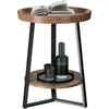 Round End Table with Storage Shelf Farmhouse Side Table Nightstand for Living Room Bedroom Wood Tabletop & Metal . * . * .