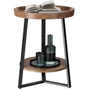 Round End Table with Storage Shelf Farmhouse Side Table Nightstand for Living Room Bedroom Wood Tabletop & Metal . * . * .